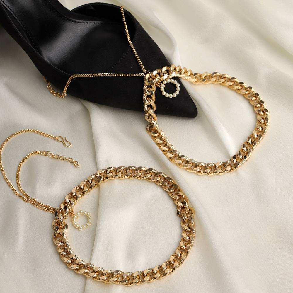 Pearl And Power Chain Heel Wrap - Set Of 2 : ACSA003