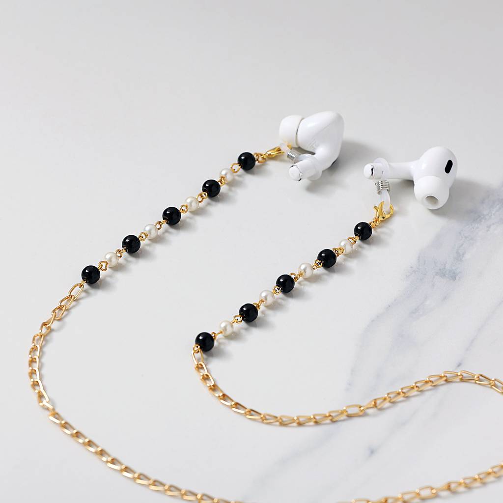 Black & White Beads Monochrome Spectacles/Air Pods Chain : ACSP004