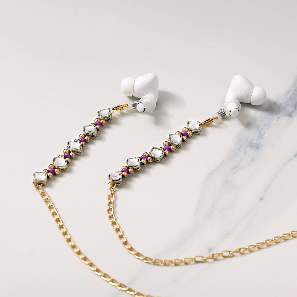 Kundan & Purple Beads Spectacles/Air Pods Chain : ACSP011