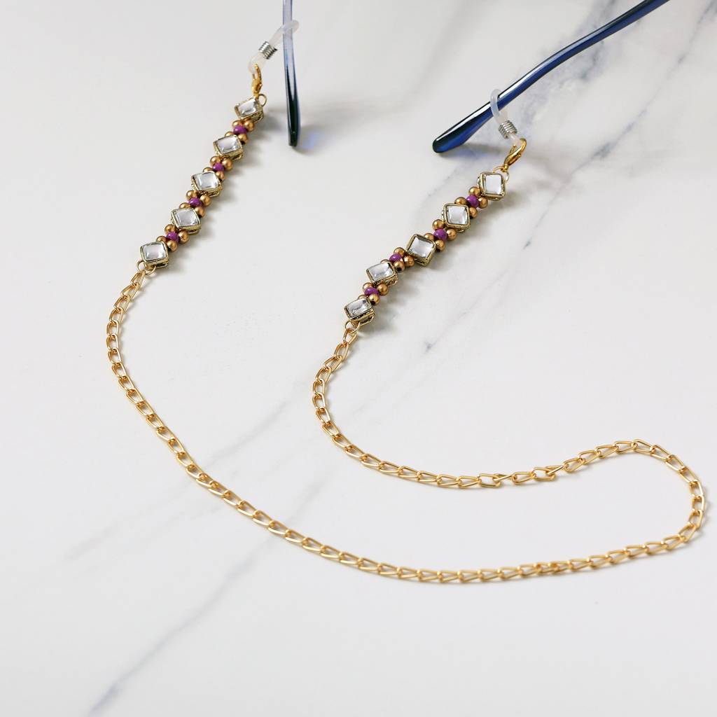 Kundan & Purple Beads Spectacles/Air Pods Chain : ACSP011