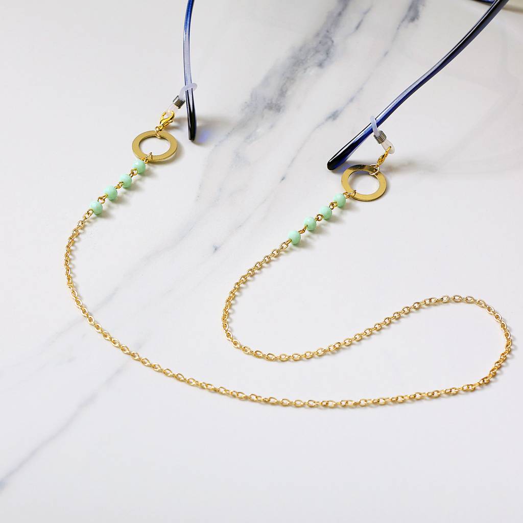 Green Beads With Golden Ring Spectacles/Air Pods Chain : ACSP012