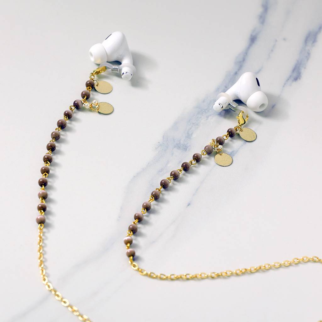 Lavender Beads With Golden Coins Spectacles/Air Pods Chain : ACSP016