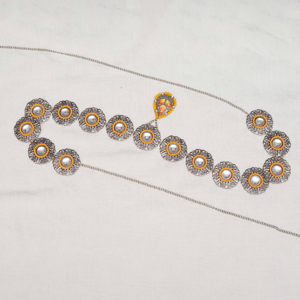 Oxidized Orange Tone Waist Belt With Floral Motifs : ACWB007