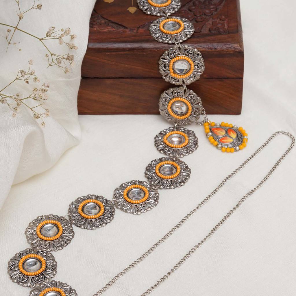 Oxidized Orange Tone Waist Belt With Floral Motifs : ACWB007