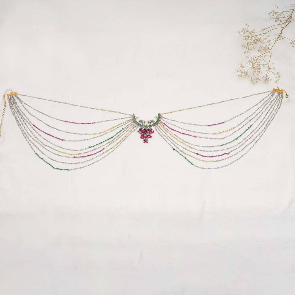 Oxidized Silver Multistrand Waistbelt With Beads : ACWB009