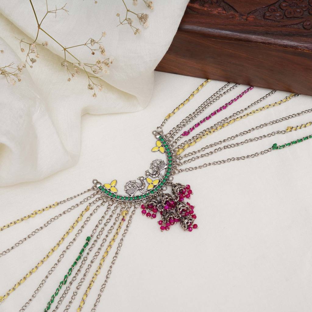 Oxidized Silver Multistrand Waistbelt With Beads : ACWB009