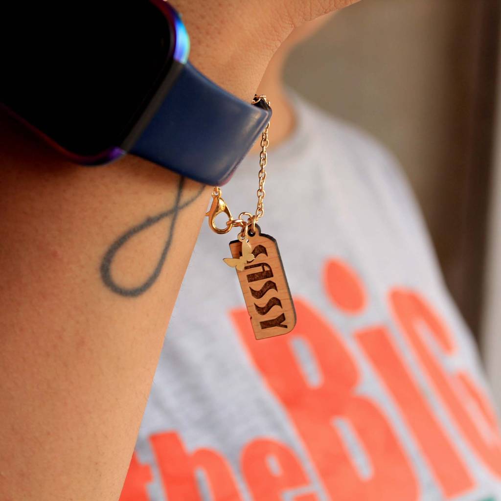 Sassy Wooden Engraved Watch Charmâ : ACWC026