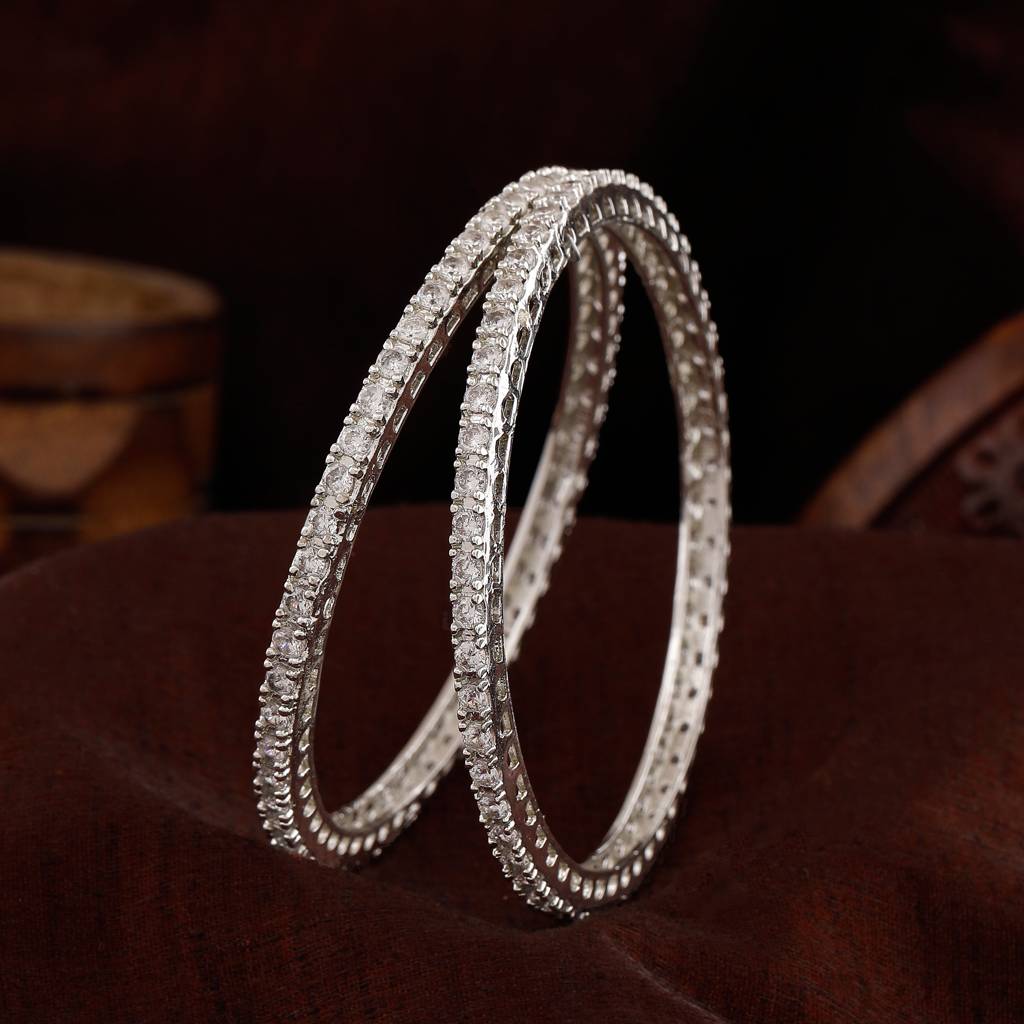 Estele Rhodium Plated Exquisite White American Diamond Bangles | Available In 2:6 & 2:8 Sizes |A Perfe : AD-014-IR-28BANGLE-26