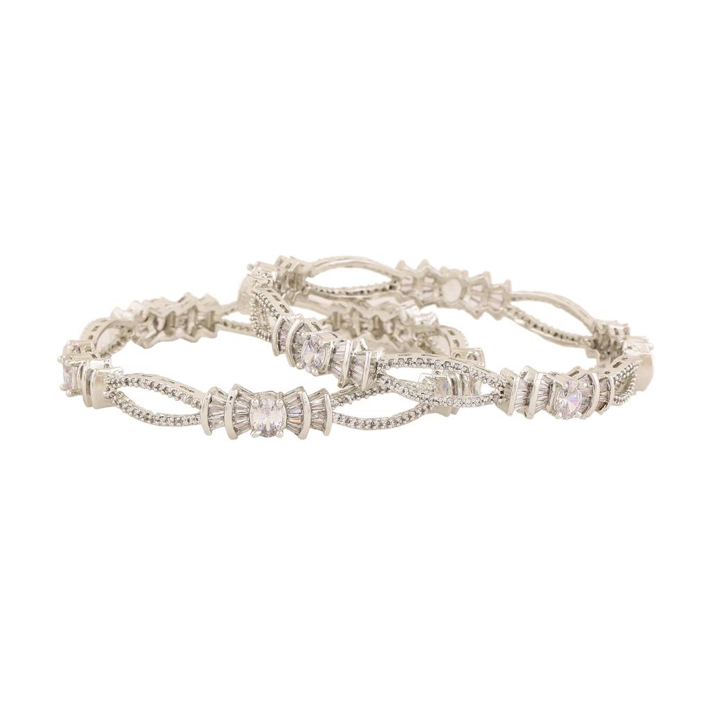Estele Rhodium Plated Glistening White American Diamond Bangles | Available Sizes In 2:6 & 2:8|A Dazz : AD-021-IRWE26BANGLE-26