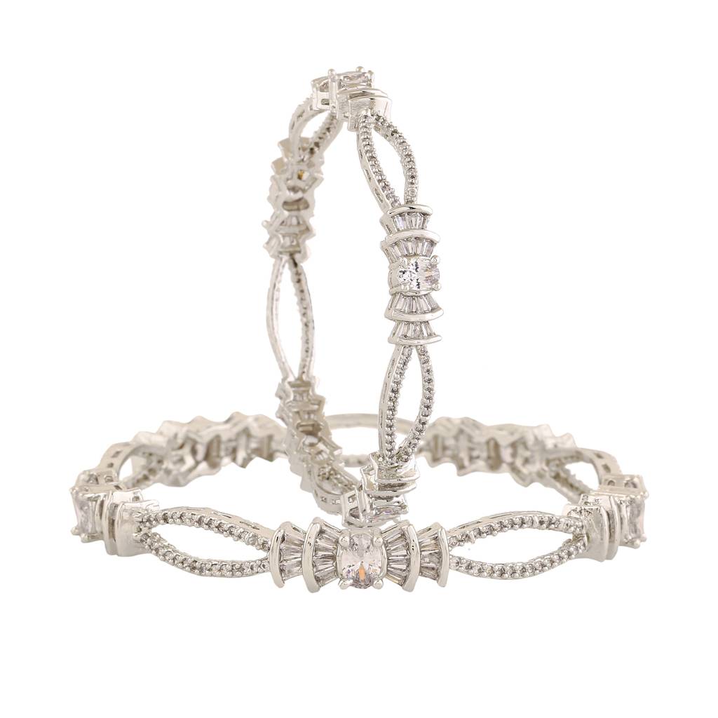 Estele Rhodium Plated Glistening White American Diamond Bangles | Available Sizes In 2:6 & 2:8|A Dazz : AD-021-IRWE26BANGLE-26