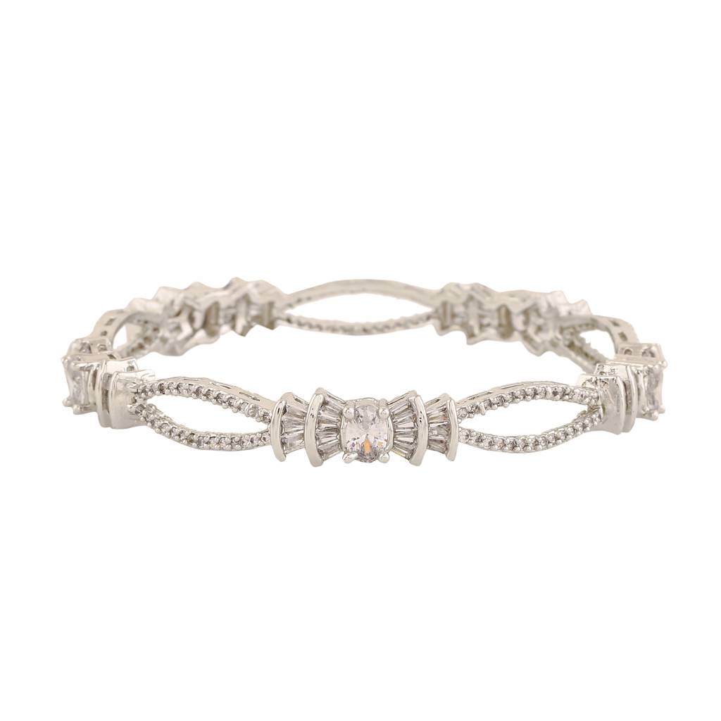 Estele Rhodium Plated Glistening White American Diamond Bangles | Available Sizes In 2:6 & 2:8|A Dazz : AD-021-IRWE26BANGLE-26