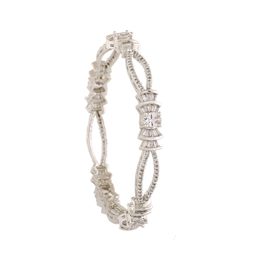 Estele Rhodium Plated Glistening White American Diamond Bangles | Available Sizes In 2:6 & 2:8|A Dazz : AD-021-IRWE26BANGLE-26