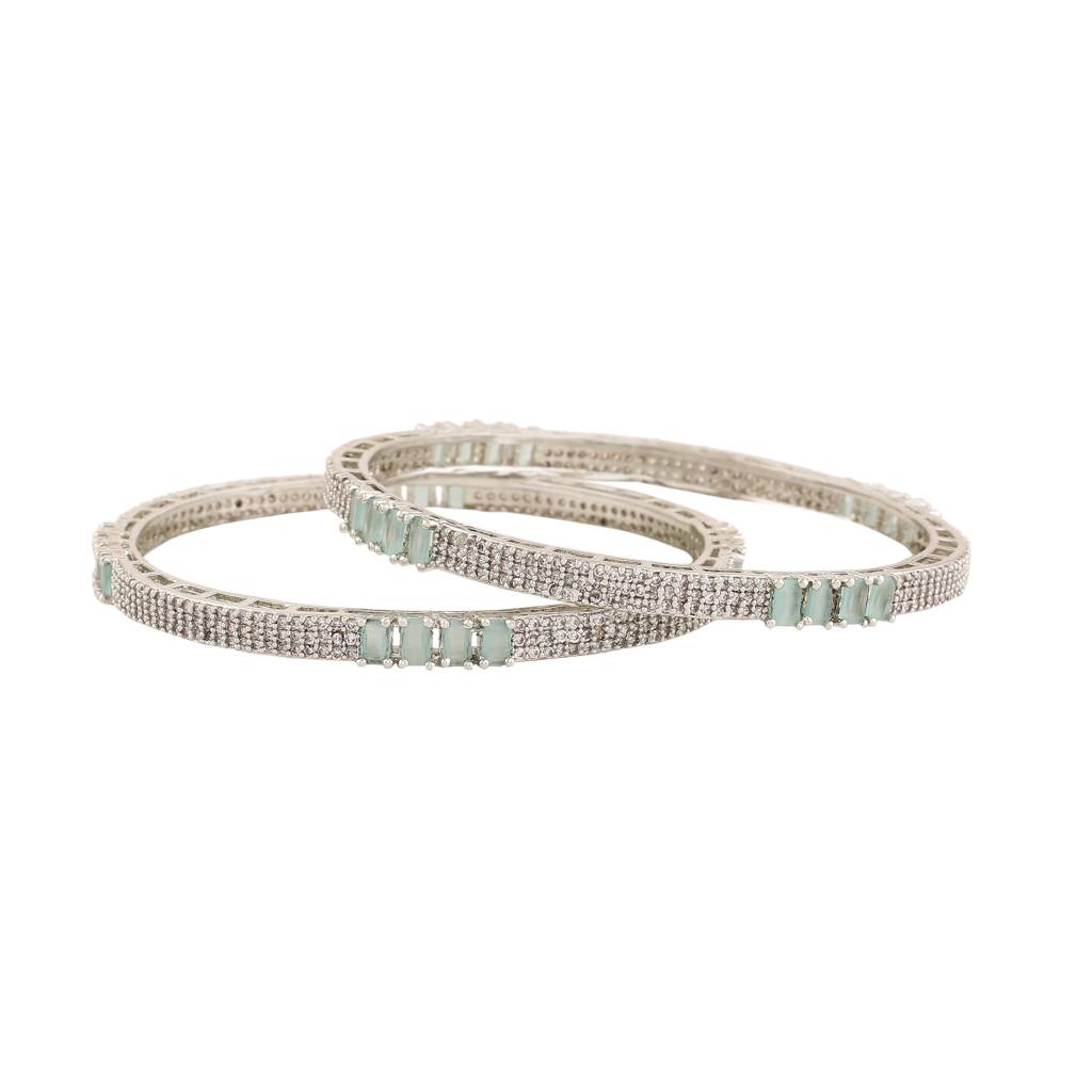 Estele Rhodium Plated Beautiful Mint Green American Diamond Bangles For Women |Available Sizes In 2:6 : AD-022-IRMG26BANGLE-26