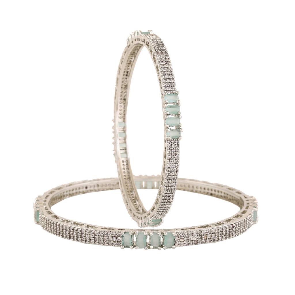 Estele Rhodium Plated Beautiful Mint Green American Diamond Bangles For Women |Available Sizes In 2:6 : AD-022-IRMG26BANGLE-26
