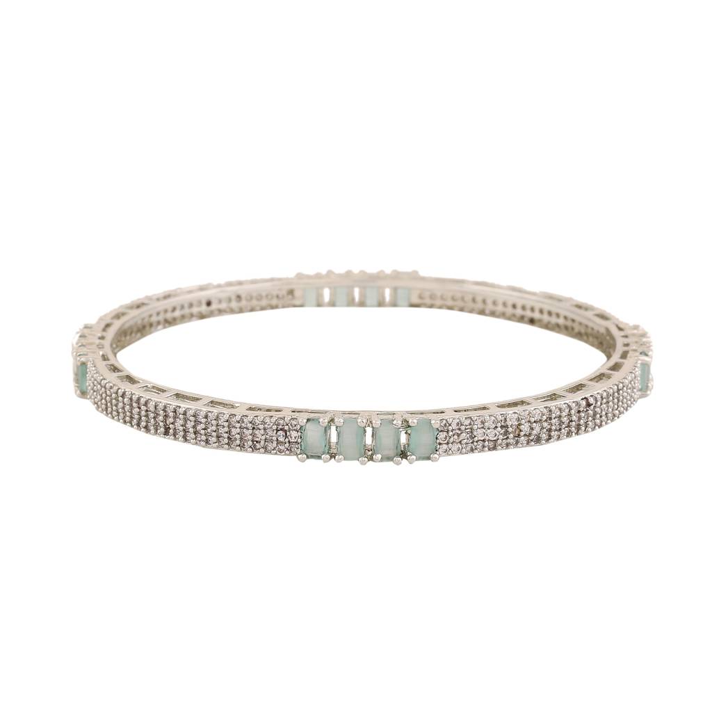 Estele Rhodium Plated Beautiful Mint Green American Diamond Bangles For Women |Available Sizes In 2:6 : AD-022-IRMG26BANGLE-26