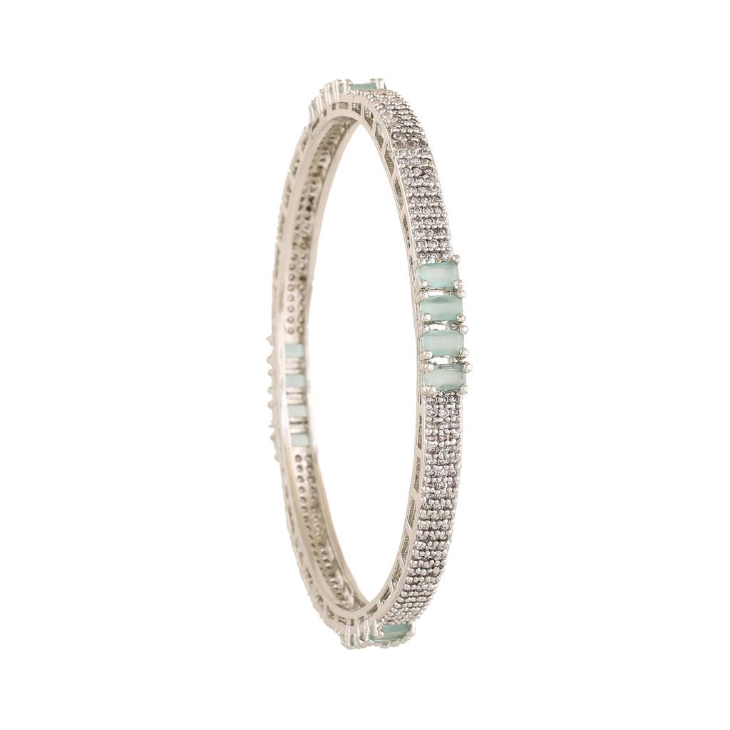 Estele Rhodium Plated Beautiful Mint Green American Diamond Bangles For Women |Available Sizes In 2:6 : AD-022-IRMG26BANGLE-26
