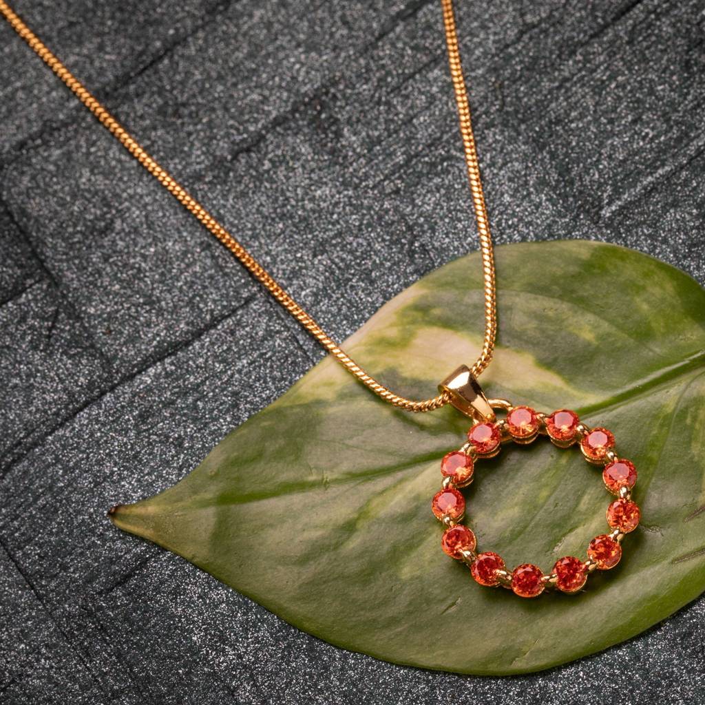 Estele Gold Plated Cz Trendy Crircular Shaped Pendant With Orange Crystals For Women : AD-038BG-ORPENDANT