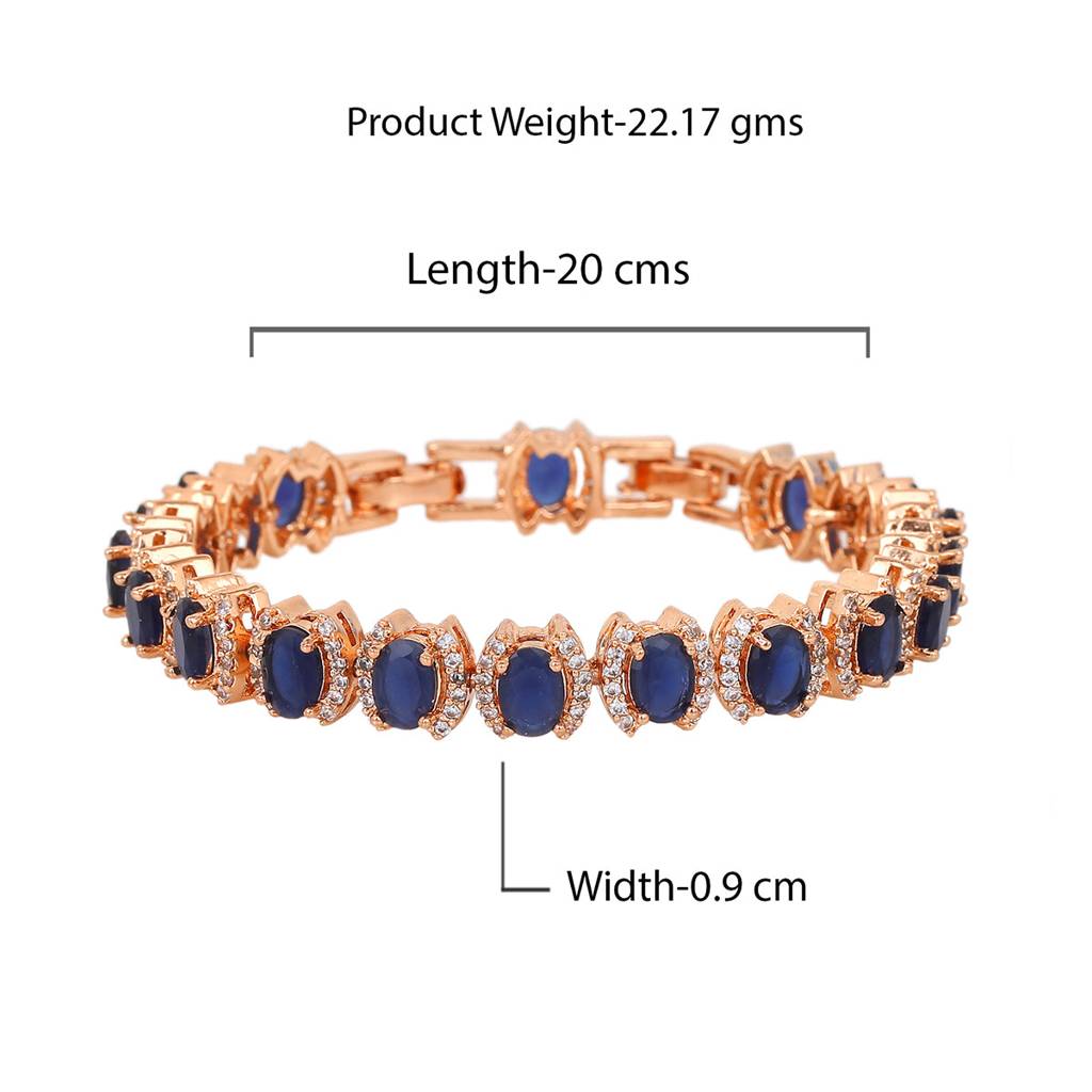Estele Rosegold Plated Ravishing Oval Designer Charm Bracelet With Blue American Diamonds For Women : AD-055-RG-BLBR