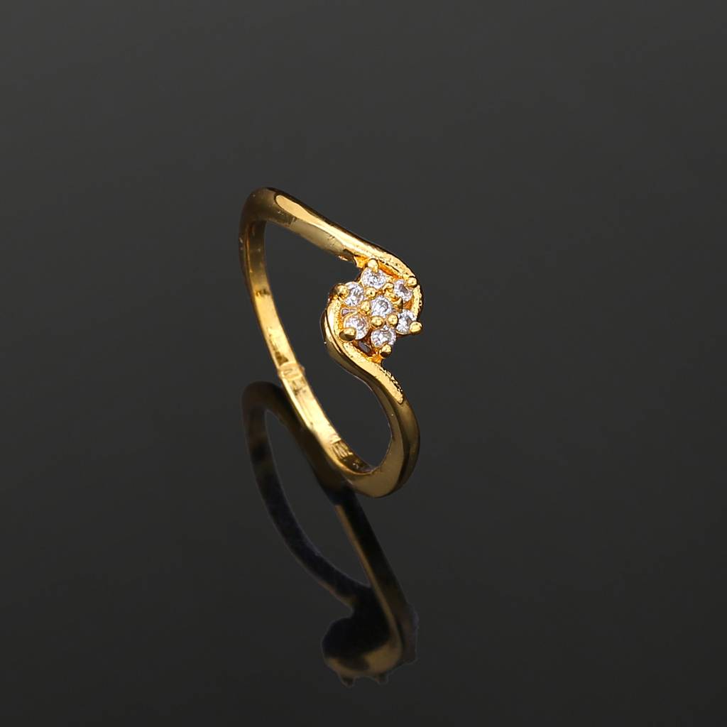 Estele Gold Plated Cz Solitaire Flower Designer Finger Ring With White Stones For Women : AD-060RING