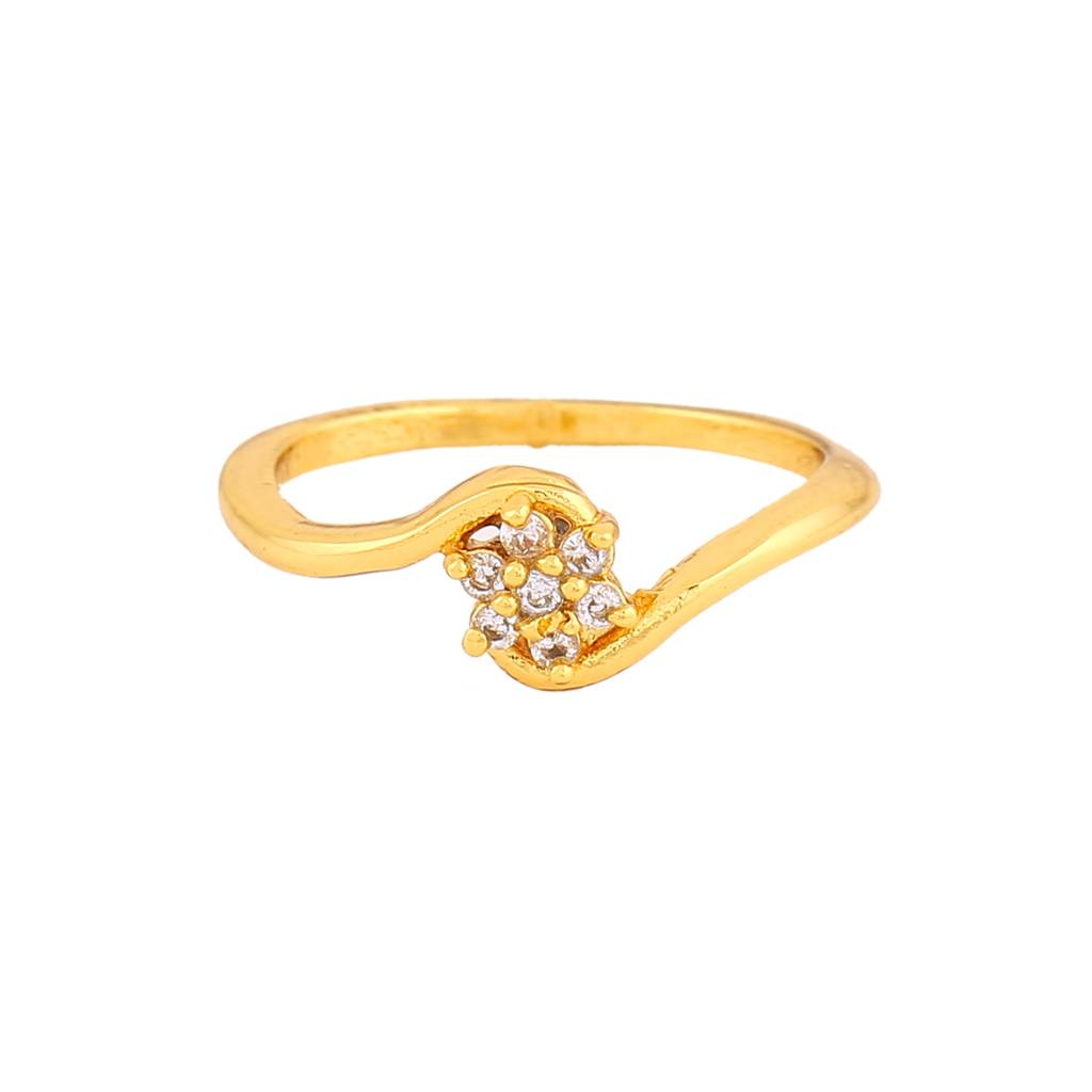 Estele Gold Plated Cz Solitaire Flower Designer Finger Ring With White Stones For Women : AD-060RING