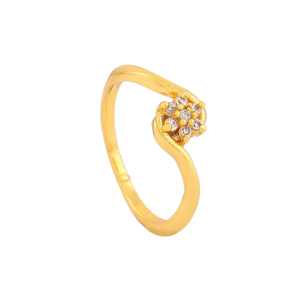 Estele Gold Plated Cz Solitaire Flower Designer Finger Ring With White Stones For Women : AD-060RING
