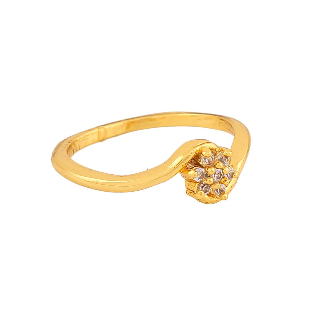 Estele Gold Plated Cz Solitaire Flower Designer Finger Ring With White Stones For Women : AD-060RING