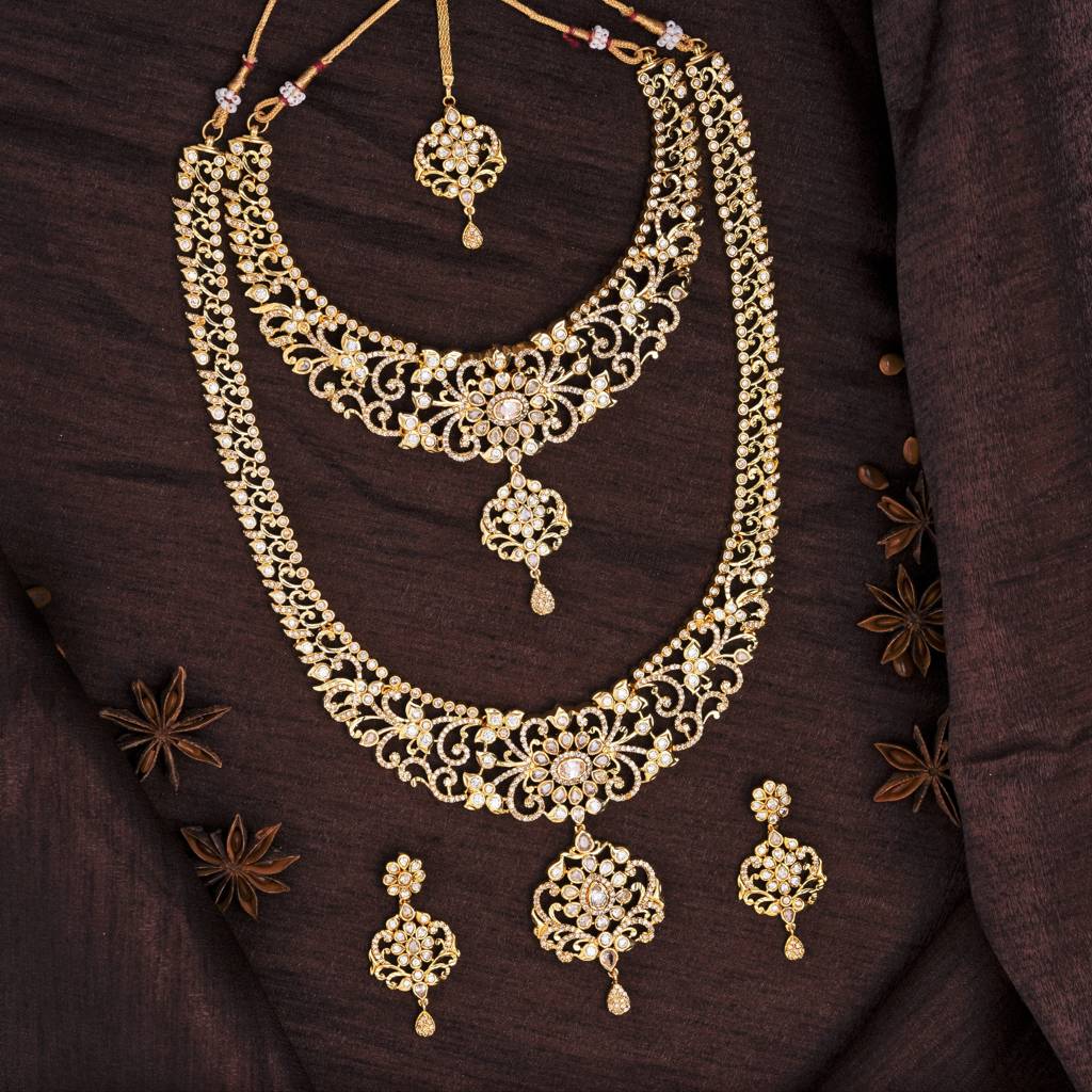 Estele Gold Plated Cz Arcadia Designer Bridal Necklace Set Combo For Women : AD-580-IGNKERTK