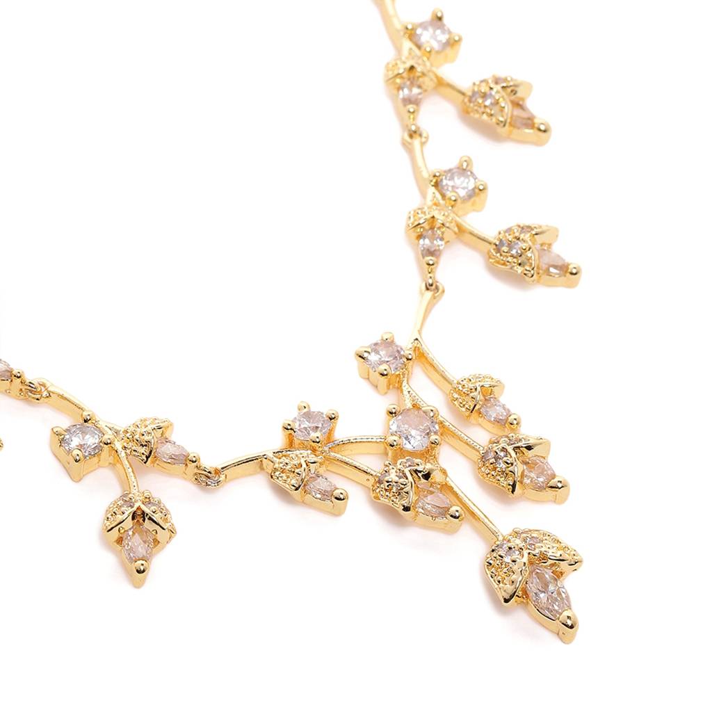 Graceful Lightweight White American Diamond Necklace Set With Shiny Gold Finish : AD-792-IGWENKER