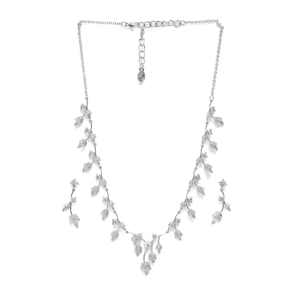 Lightweight White American Diamond Necklace Set With Polished Rhodium Finish : AD-792-IRWENKER