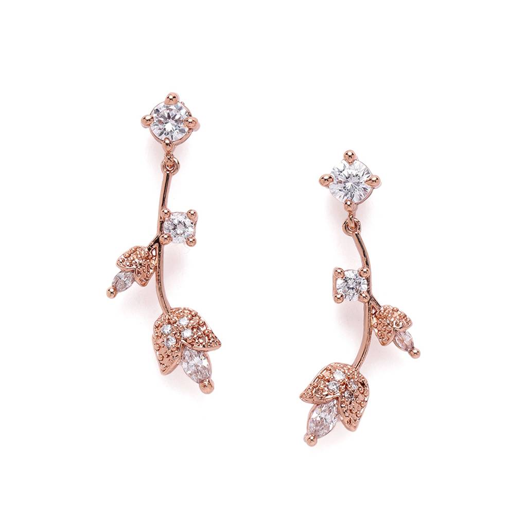 Rosegold Plated Premium American Diamond Necklace Set: Lightweight Elegance With Sparkling Crystals For Women : AD-792-RGWENKER