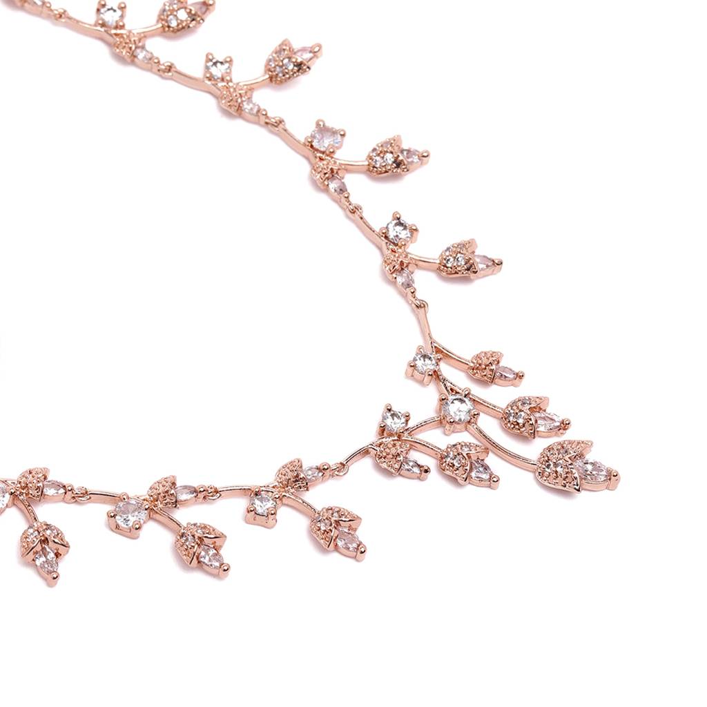 Rosegold Plated Premium American Diamond Necklace Set: Lightweight Elegance With Sparkling Crystals For Women : AD-792-RGWENKER