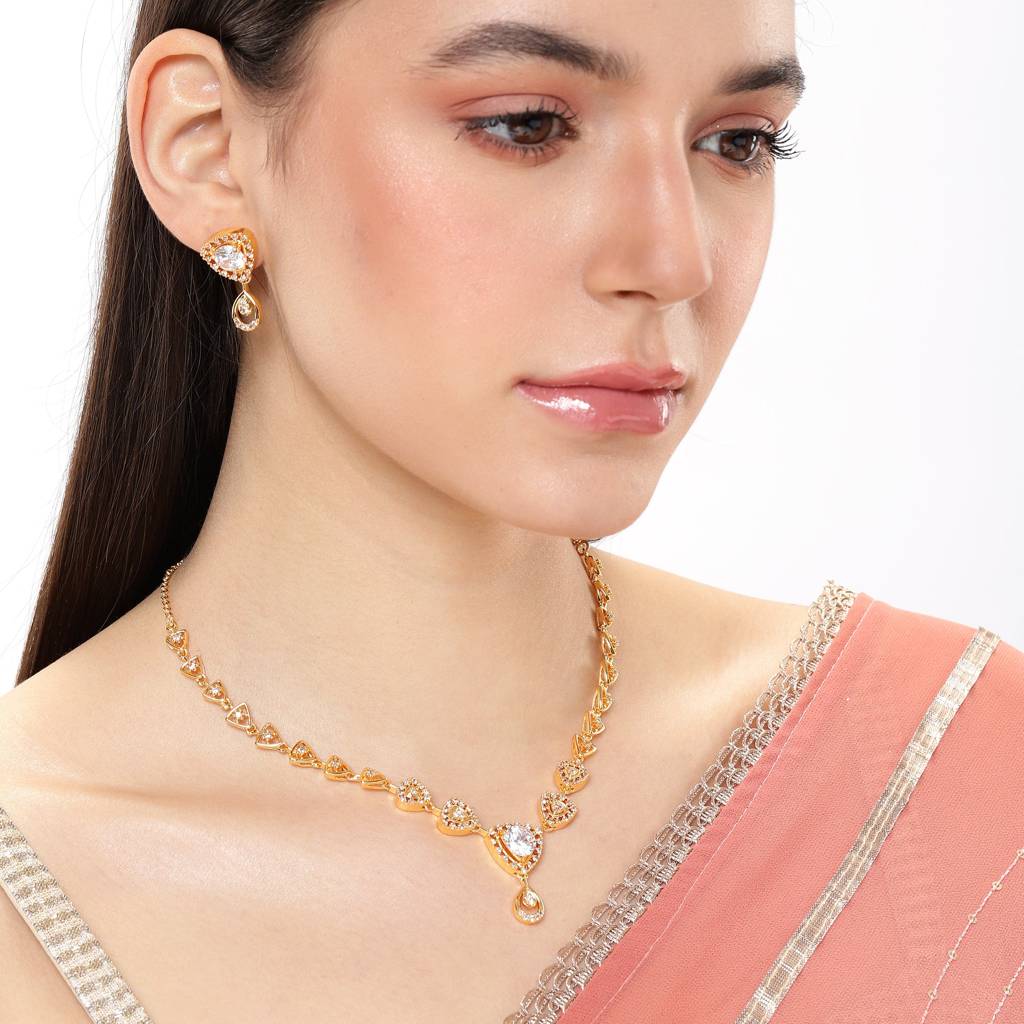 Luxurious Lightweight Gold-Plated American Diamond Necklace Set For Women : AD-794-IGWENKER