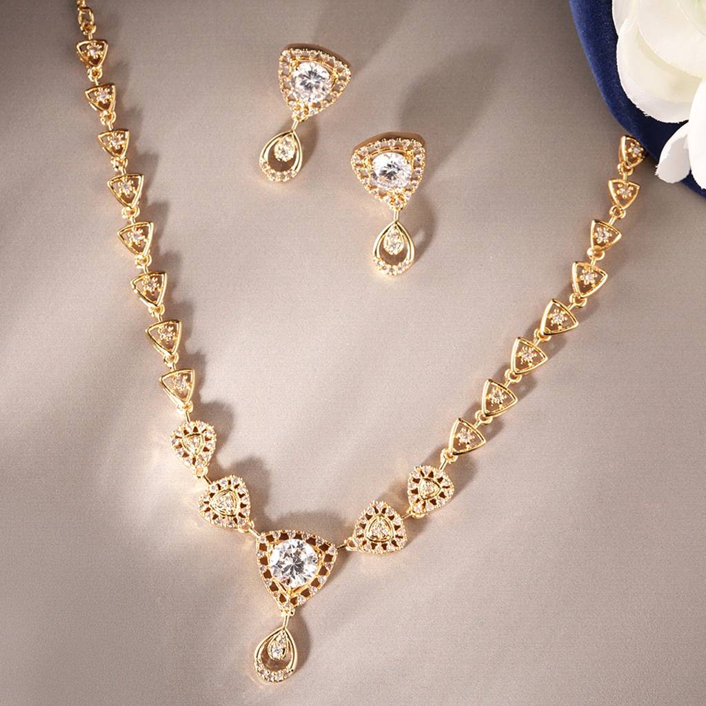 Luxurious Lightweight Gold-Plated American Diamond Necklace Set For Women : AD-794-IGWENKER