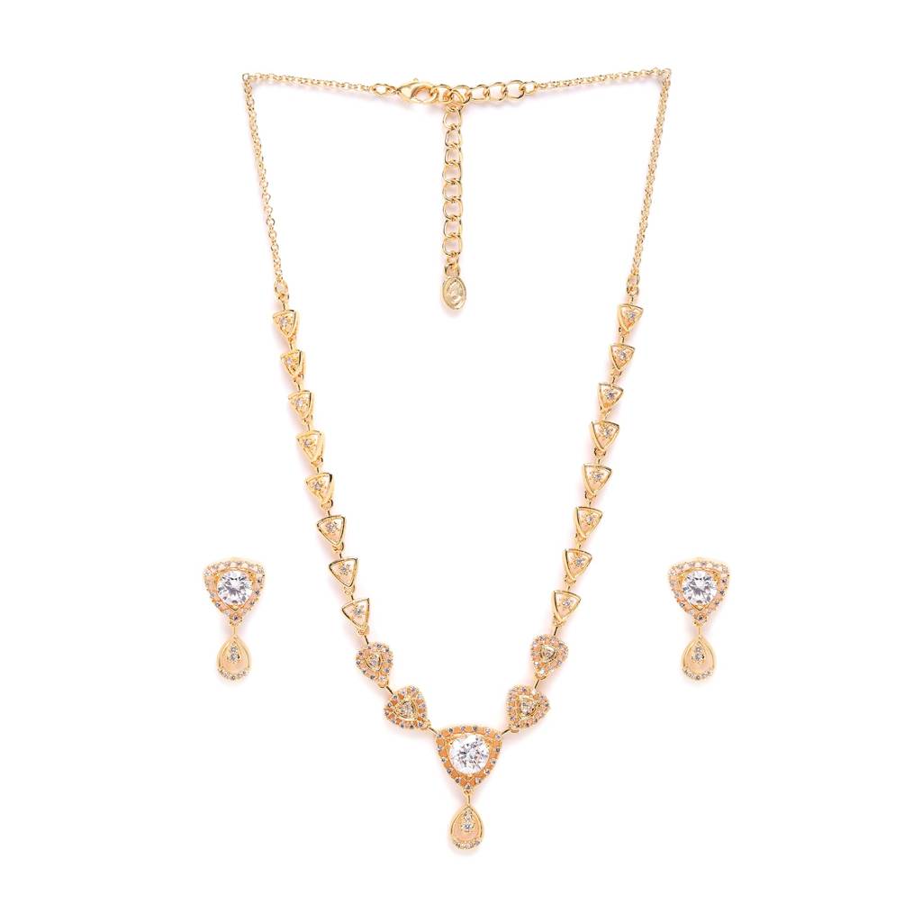 Luxurious Lightweight Gold-Plated American Diamond Necklace Set For Women : AD-794-IGWENKER