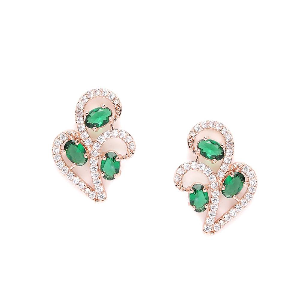 Elegant & Modern Rosegold-Plated Green American Diamond Necklace Set For Women : AD-819-RGGNNKER