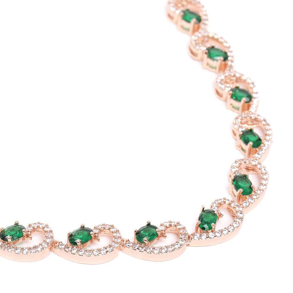 Elegant & Modern Rosegold-Plated Green American Diamond Necklace Set For Women : AD-819-RGGNNKER