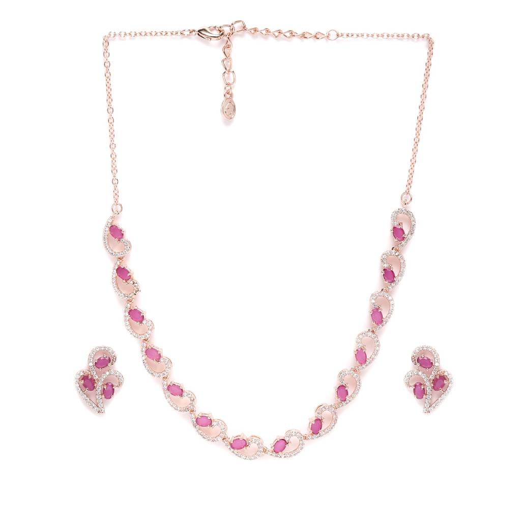 Timeless Ruby American Diamond Necklace Set: Lightweight, Premium Quality Sparkle For Every Occasion : AD-819-RGRBNKER