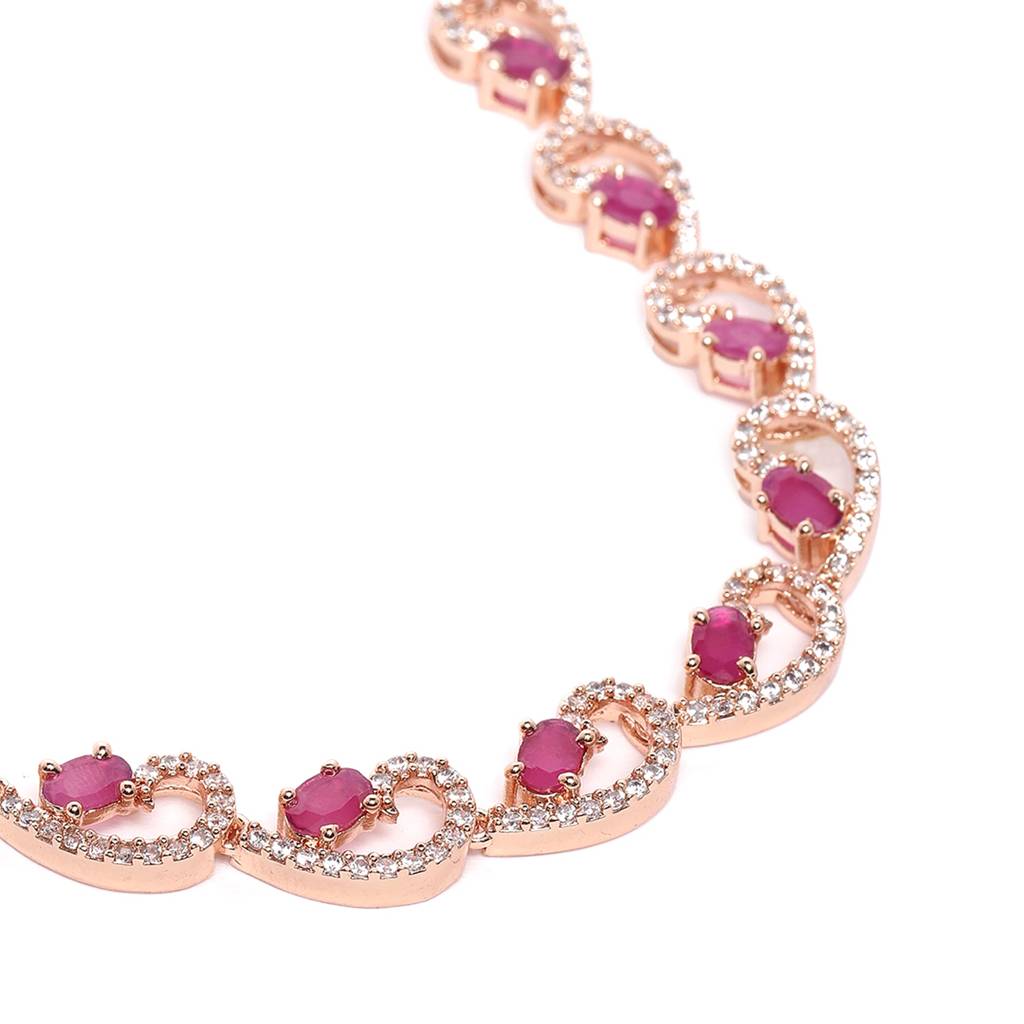 Timeless Ruby American Diamond Necklace Set: Lightweight, Premium Quality Sparkle For Every Occasion : AD-819-RGRBNKER