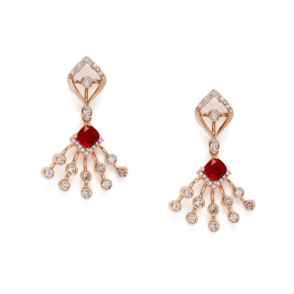 Modern Glam: Rosegold-Plated Lightweight Ruby American Diamond Necklace Set For Women : AD-822-RGRBNKER