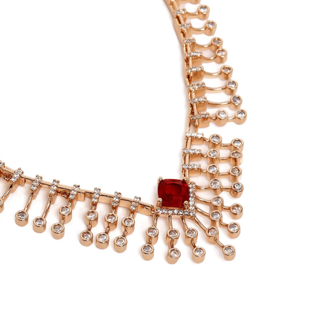 Modern Glam: Rosegold-Plated Lightweight Ruby American Diamond Necklace Set For Women : AD-822-RGRBNKER