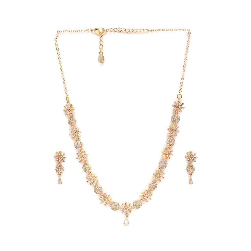 Premium Gold-Plated Floral American Diamond Necklace Set For Women : AD-823-IGWENKER