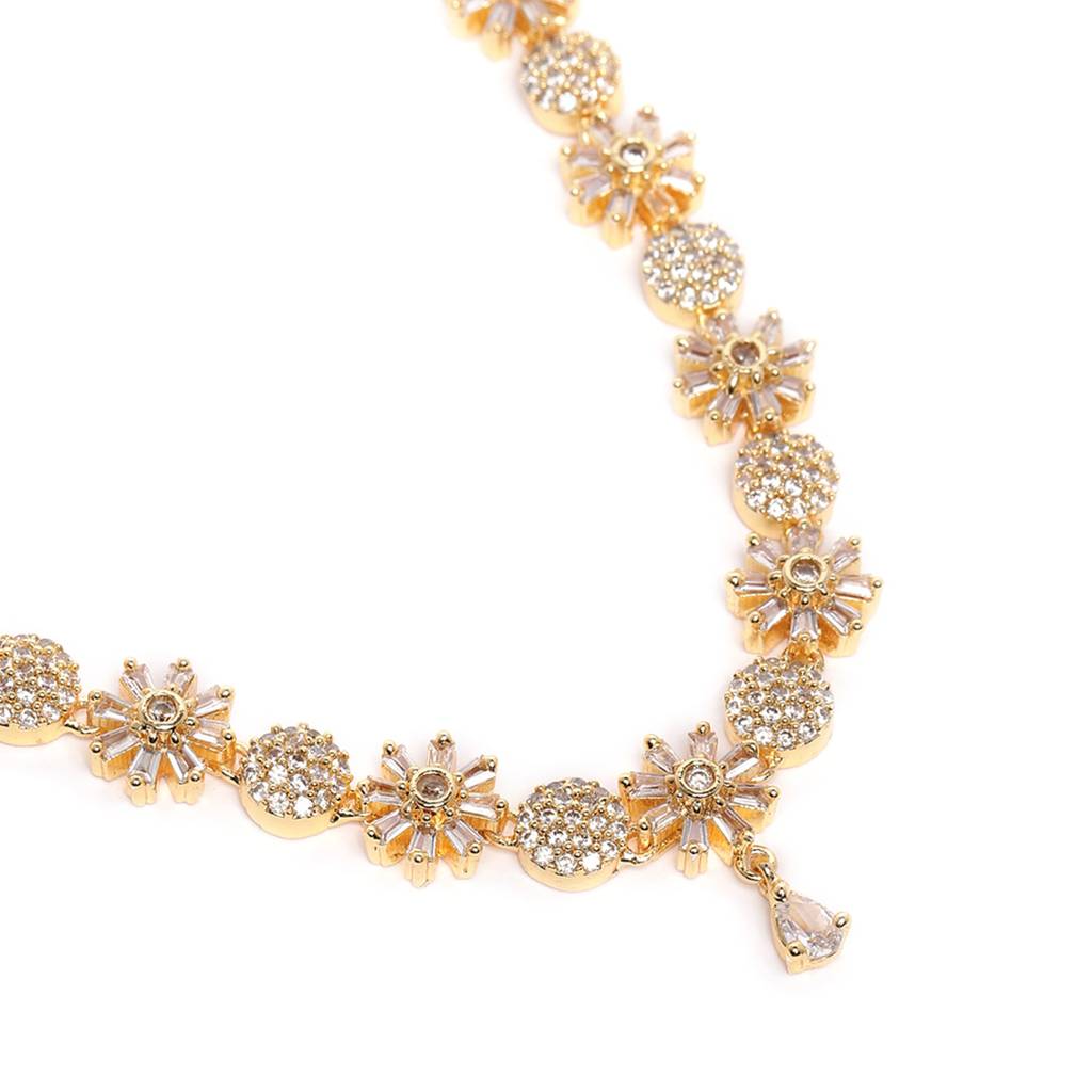 Premium Gold-Plated Floral American Diamond Necklace Set For Women : AD-823-IGWENKER