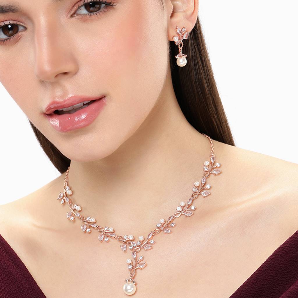Classic & Modern Lightweight American Diamond Necklace Set With Premium Rosegold Finish : AD-825-RGWENKER