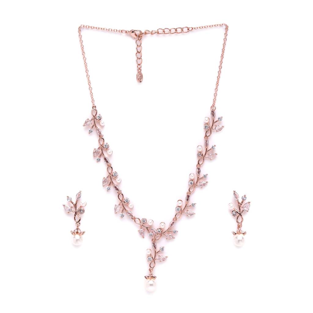 Classic & Modern Lightweight American Diamond Necklace Set With Premium Rosegold Finish : AD-825-RGWENKER