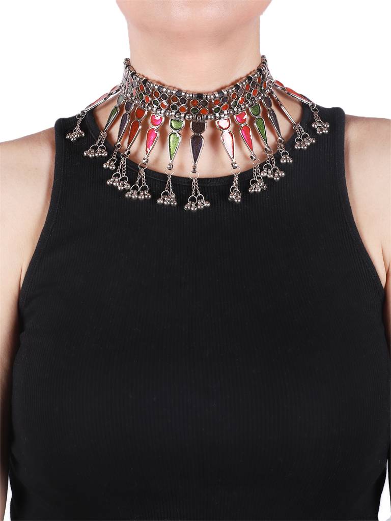 Firoza Multi Coloured Afghan Choker : AFGHANCH1406