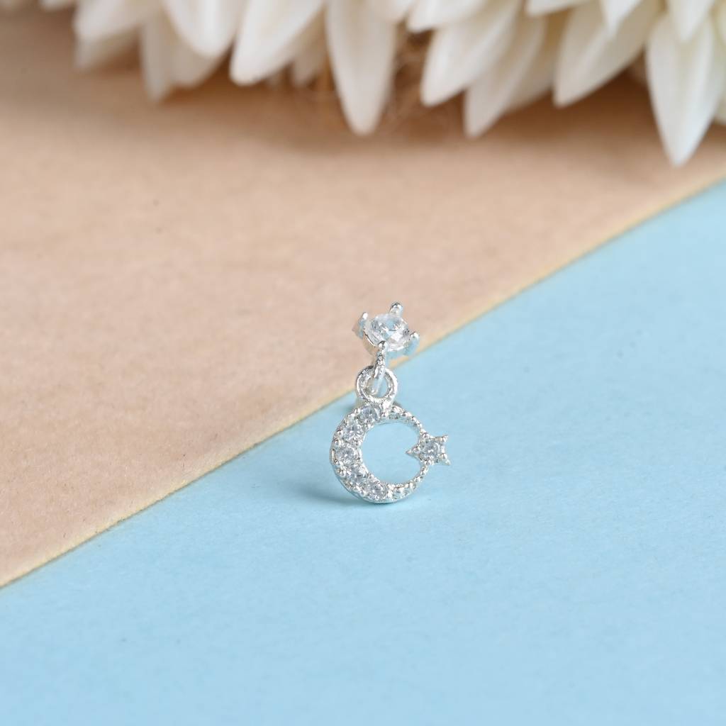 Star Half Moon Nose Pin In Silver Color : AFNP389