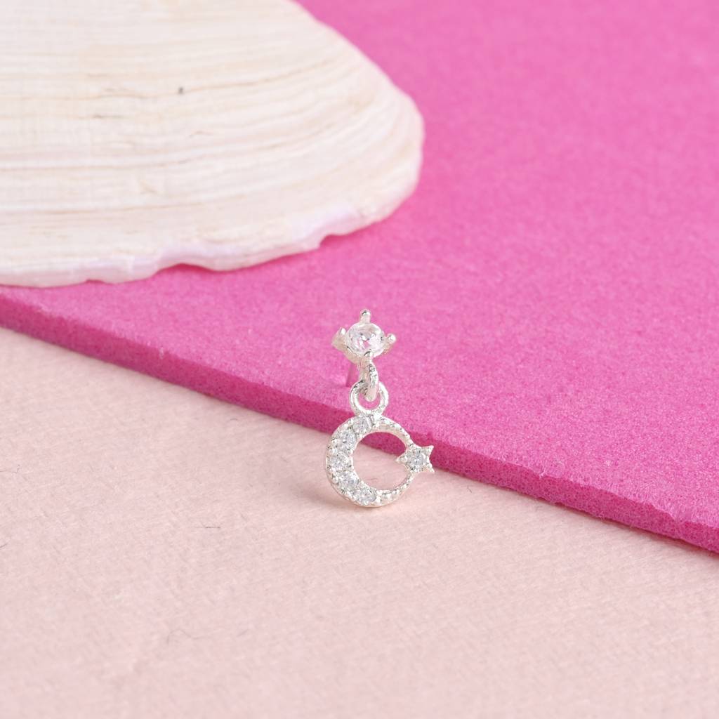 Star Half Moon Nose Pin In Silver Color : AFNP389