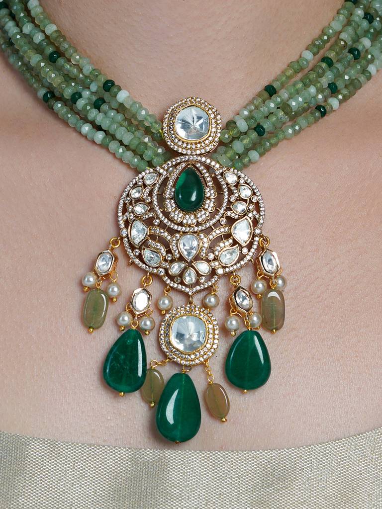 Jade Polki Emerald Drop Necklace Set : AGNK6