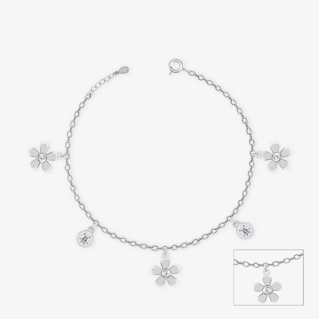 Floral Zircon Silver Anklet : AIPA108