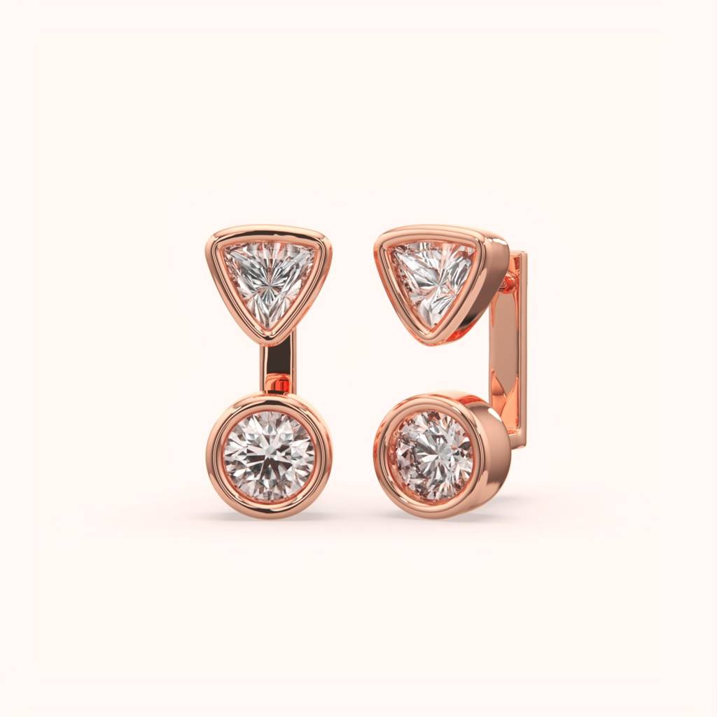 18K Gold Vermeil Trilliant & Round Diamond Studs : KES0027-Rosegold